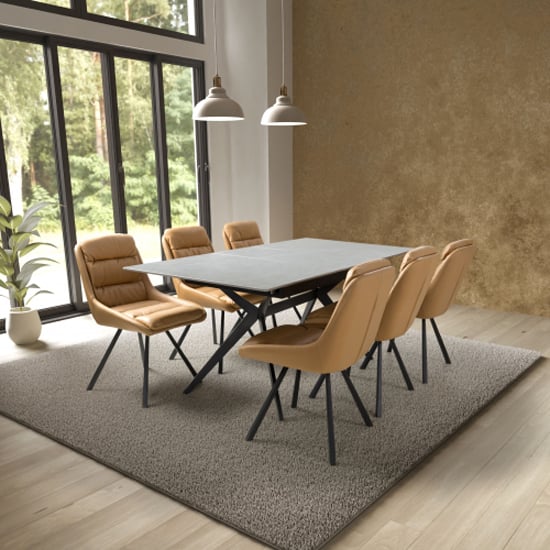 Read more about Tarsus grey ceramic extending dining table 6 addis tan chairs