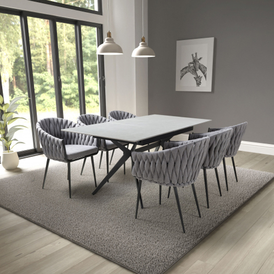 Tarsus Extending Grey Dining Table With 6 Pearl Grey Chairs thumbnail