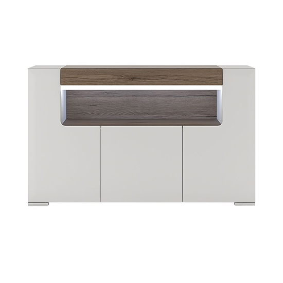 Tartu High Gloss Sideboard 3 Doors With White With LED
