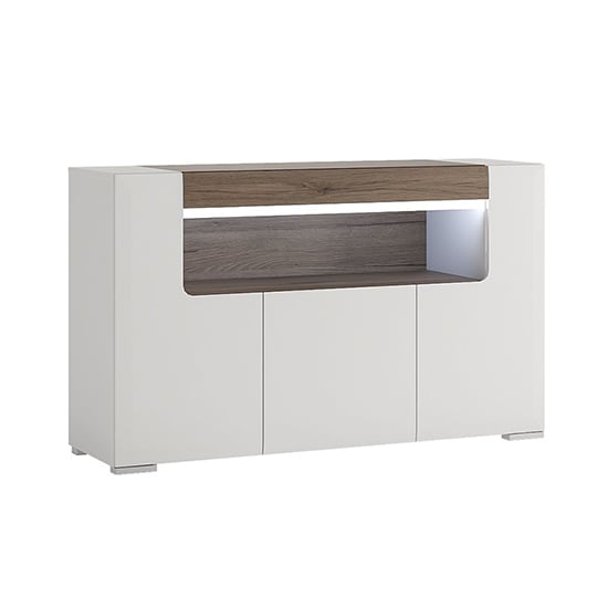 Tartu High Gloss Sideboard 3 Doors With White With LED