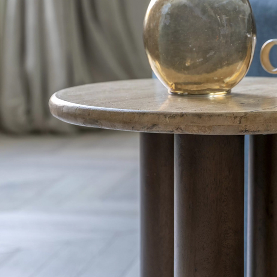 Tartu Marble Side Table In Travertine With Dark Wood Base