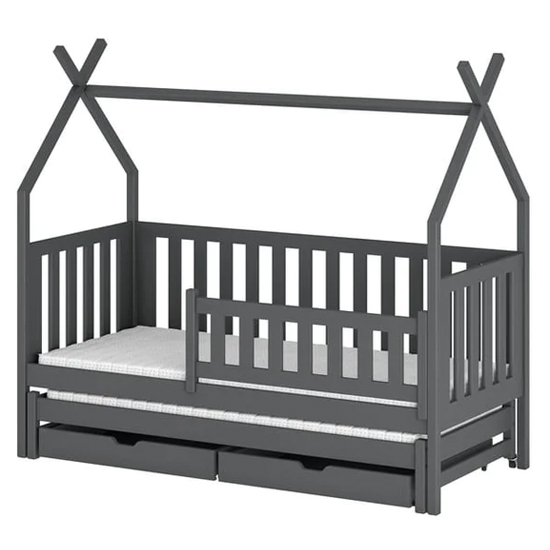 Tartu Trundle Wooden Single Bed In Graphite With Foam Mattress