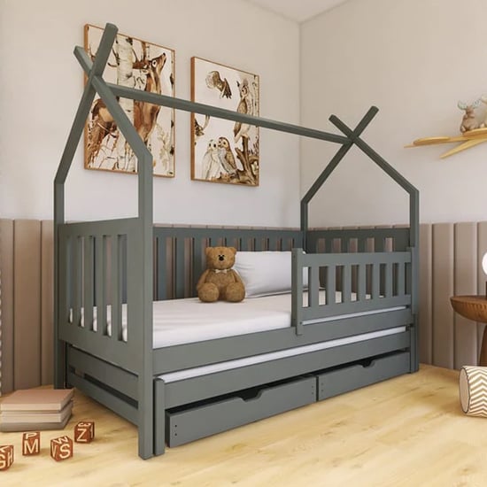Tartu Trundle Wooden Single Bed In Graphite