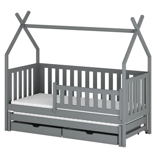 Tartu Trundle Wooden Single Bed In Grey With Foam Mattress