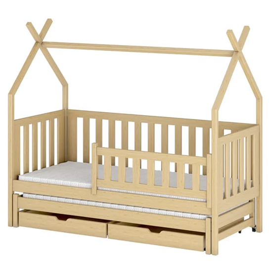 Tartu Trundle Wooden Single Bed In Pine With Bonnell Mattress