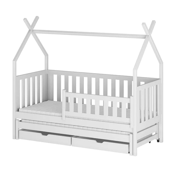 Tartu Trundle Wooden Single Bed In White With Bonnell Mattress
