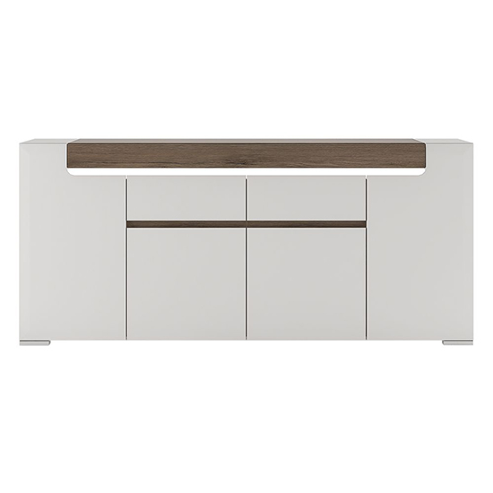 Tartu White High Gloss Sideboard 2 Doors 4 Drawers With LED