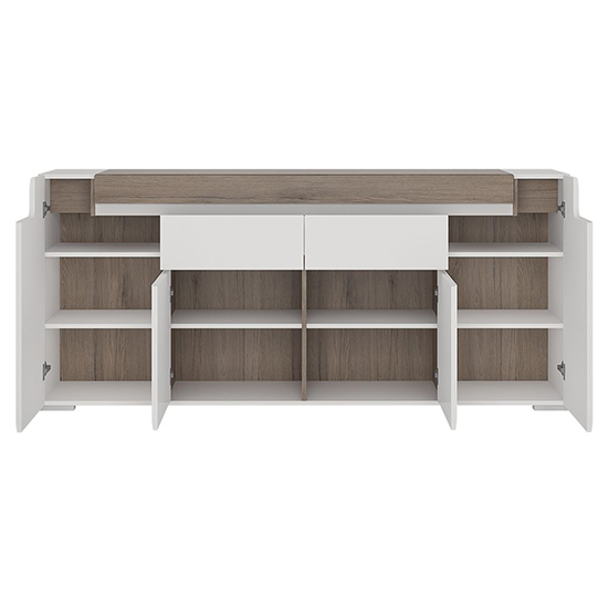 Tartu White High Gloss Sideboard 2 Doors 4 Drawers With LED