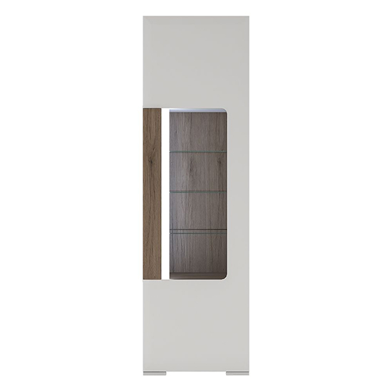 Tartu White High Gloss Tall Display Cabinet 2 Doors With LED