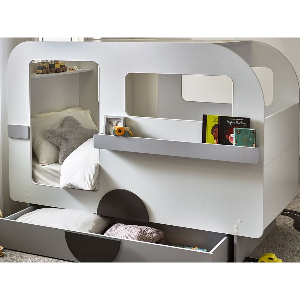 Tartu Wooden Caravan Children Bed In Grey And White