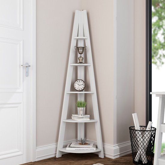 Tarvie Corner Wooden Ladder Style Shelving Unit In White_1