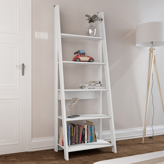 Tarvie Wooden Ladder Style Bookcase In White_1