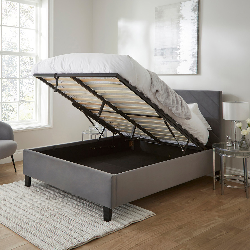 Tarvion Fabric Ottoman Storage King Size Bed in Grey