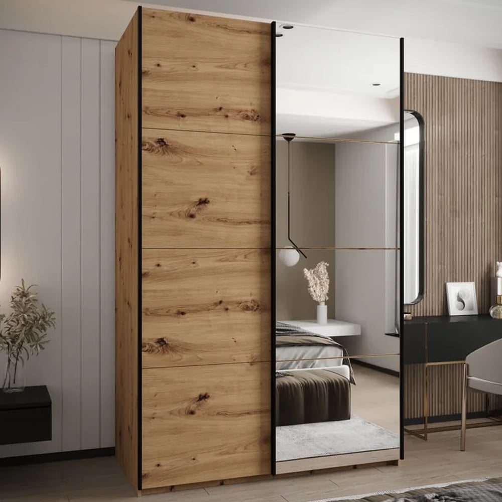 Tarzana III Wooden Wardrobe With 2 Sliding Doors In Artisan Oak