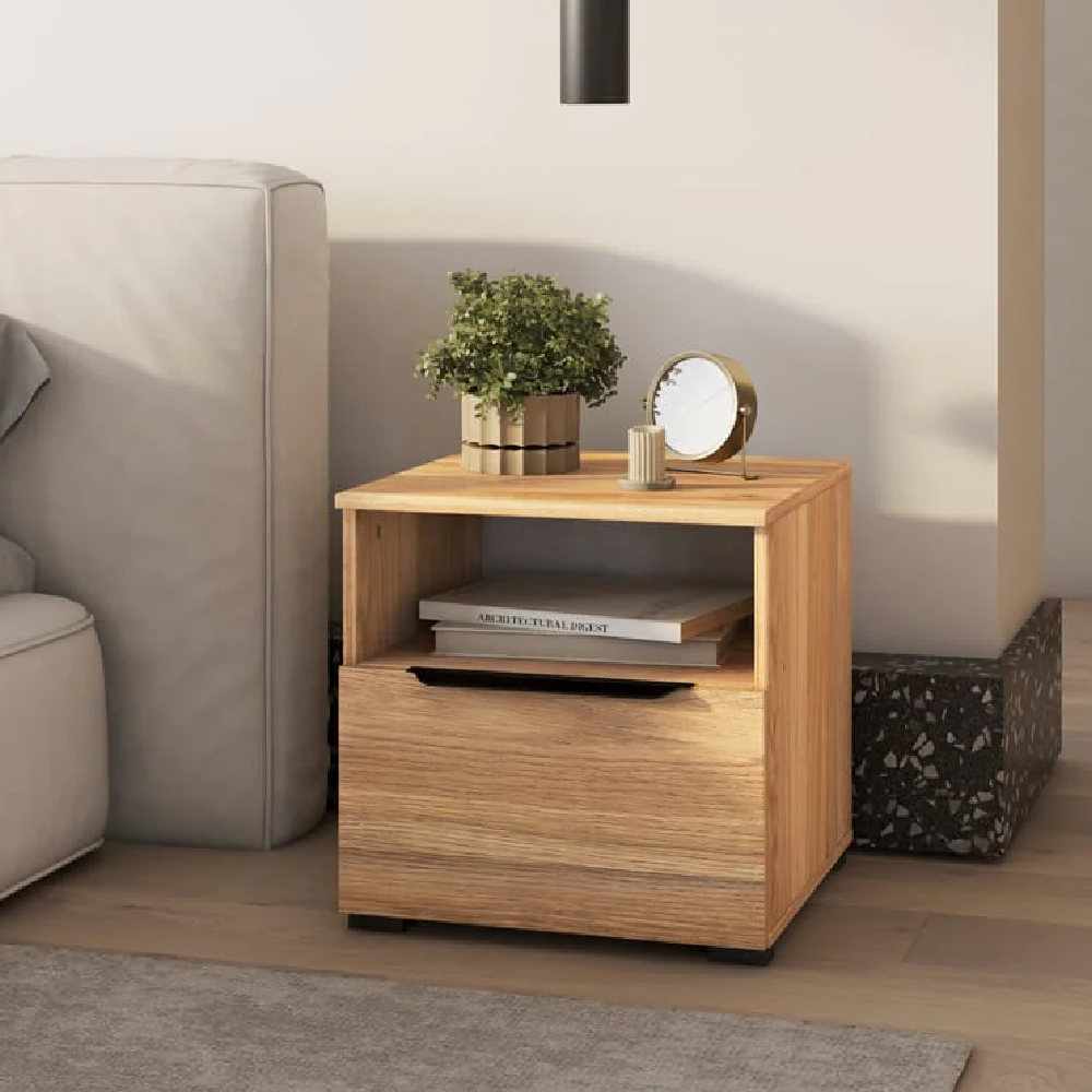 Read more about Tarzana wooden bedside cabinet with 1 drawer in mauvella oak