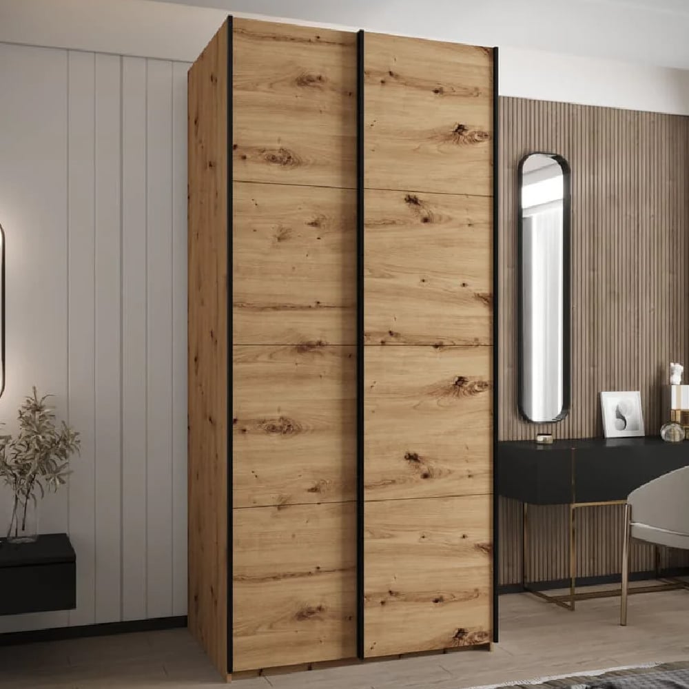 Read more about Tarzana wooden wardrobe with 2 sliding doors in oak artisan