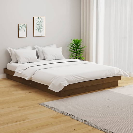 Tassilo Solid Pinewood Super King Size Bed In Honey Brown