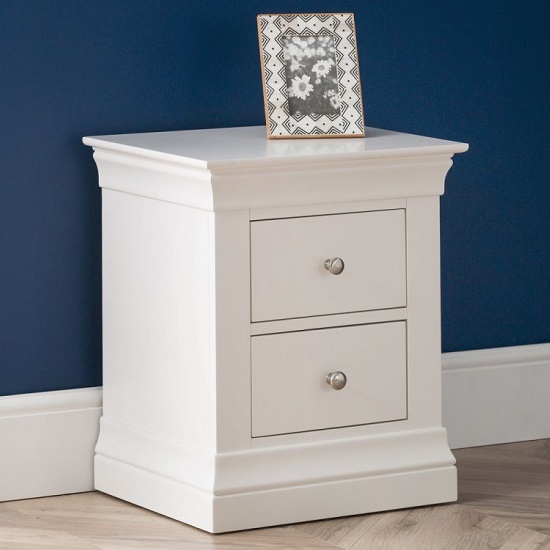 Product photograph of Calida Bedside Cabinet In White Lacquer With Two Doors from Furniture in Fashion