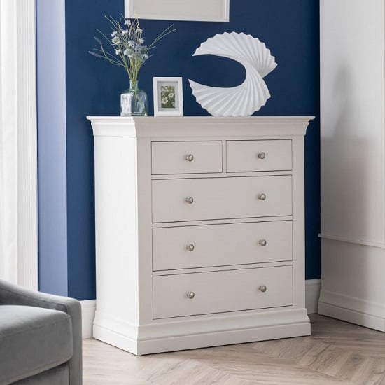 Photo of Calida wooden tall chest of drawers in white lacquer