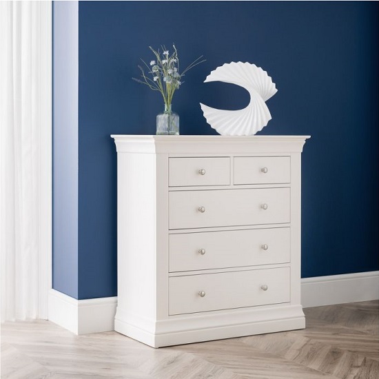 Tassio Wooden Tall Chest Of Drawers In White Lacquer | Sale