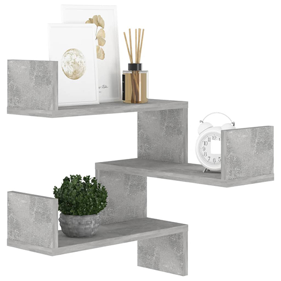 Tasya Wooden Corner Wall Shelf In Concrete Effect