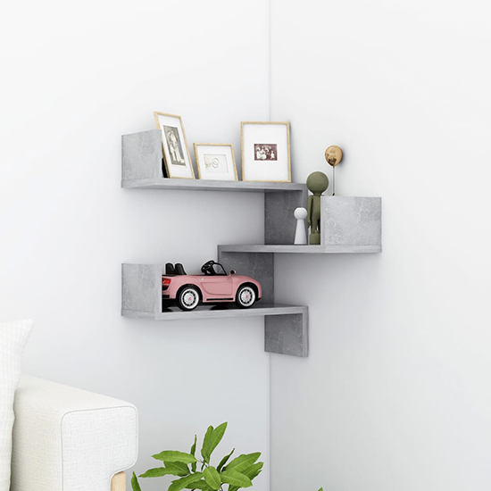 Tasya Wooden Corner Wall Shelf In Concrete Effect