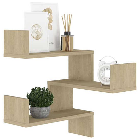 Tasya Wooden Corner Wall Shelf In Sonoma Oak