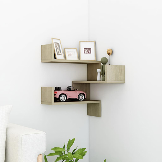 Tasya Wooden Corner Wall Shelf In Sonoma Oak Furniture in Fashion