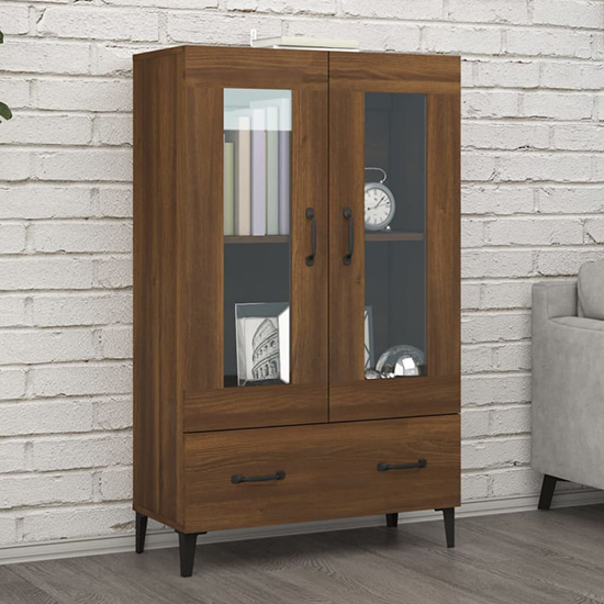 Photo of Taszi wooden highboard with 2 doors 1 drawers in brown oak