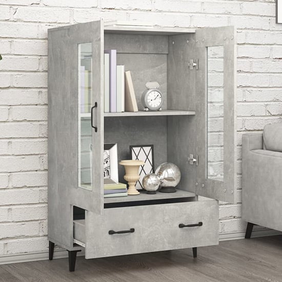 Taszi Wooden Highboard With 2 Doors 1 Drawers In Concrete Effect_2