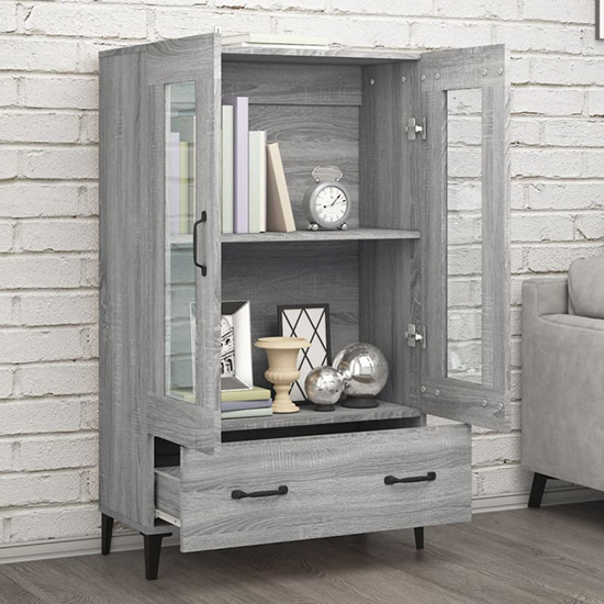 Taszi Wooden Highboard With 2 Doors 1 Drawers In Grey Sonoma Oak