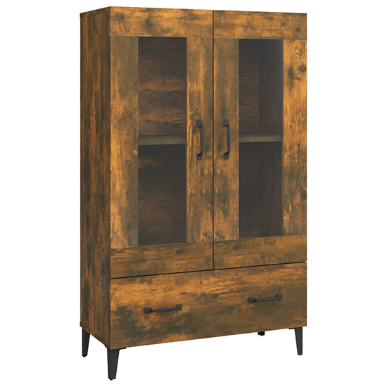 Taszi Wooden Highboard With 2 Doors 1 Drawers In Smoked Oak