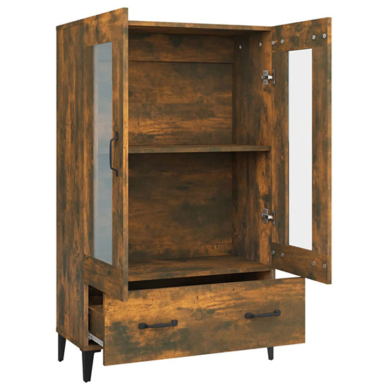 Taszi Wooden Highboard With 2 Doors 1 Drawers In Smoked Oak