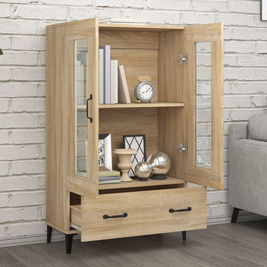 Taszi Wooden Highboard With 2 Doors 1 Drawers In Sonoma Oak_2