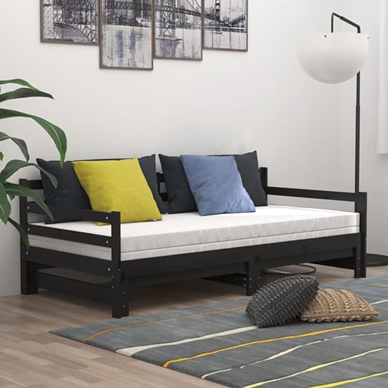 Tatiana Solid Pinewood Pull-Out Single Day Bed In Black