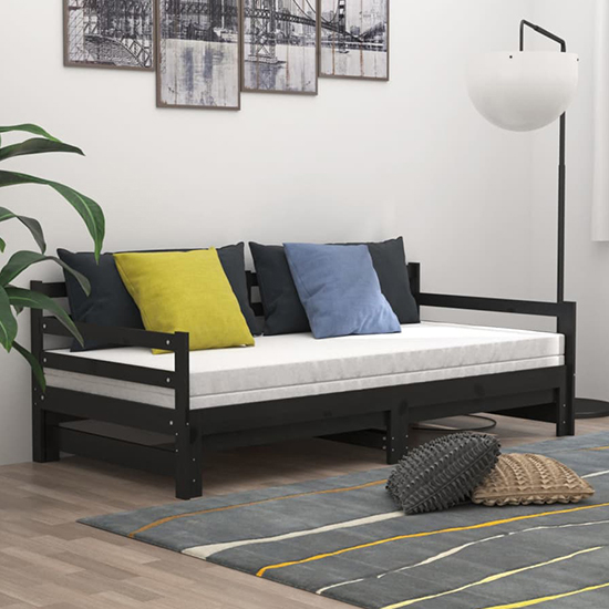 Tatiana Solid Pinewood PullOut Single Day Bed In Black Furniture in