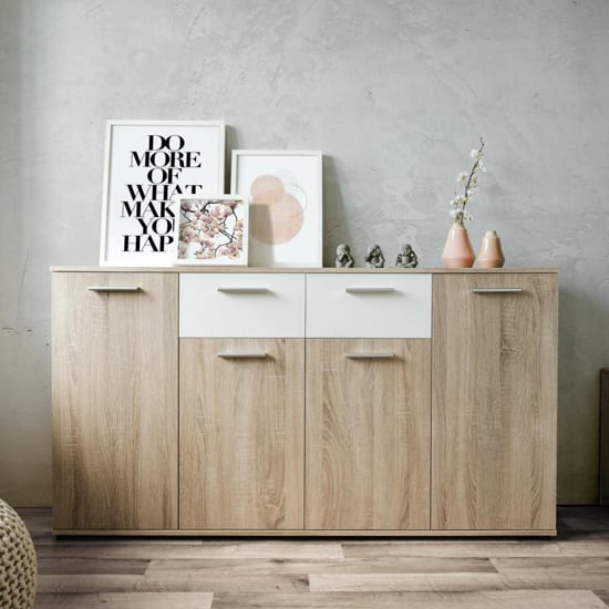 Taurus Wooden Sideboard In White And Sonoma Oak