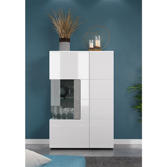Product photograph of Tavia High Gloss Display Cabinet Wide In White With Led from Furniture in Fashion