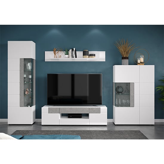 Photo of Tavia high gloss living room furniture set in white with led