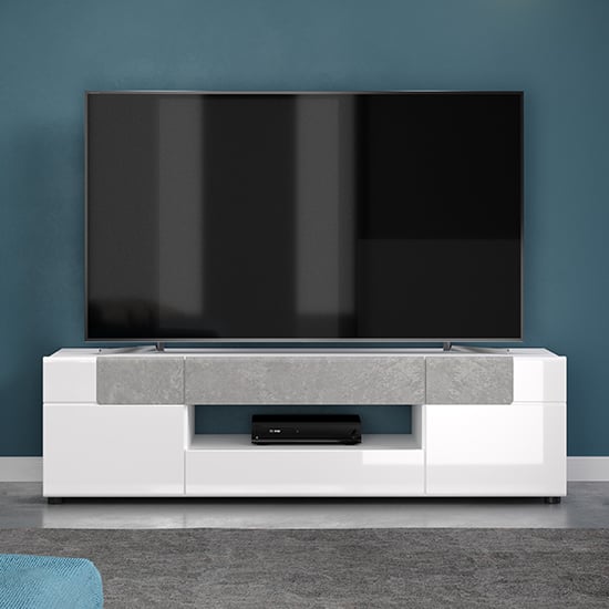 Product photograph of Tavia High Gloss Tv Stand 2 Doors In White With Led from Furniture in Fashion