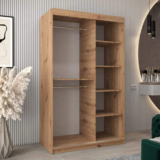 Tavira II Mirrored Wardrobe 2 Sliding Doors 120cm In Artisan Oak_2