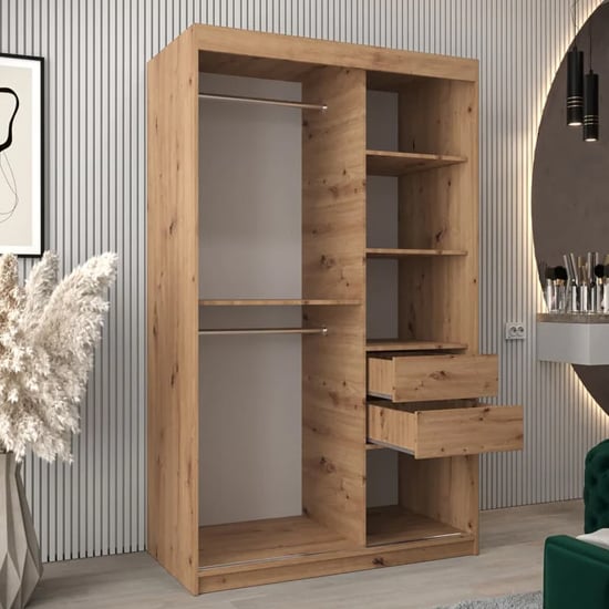 Tavira II Mirrored Wardrobe 2 Sliding Doors 120cm In Artisan Oak_3