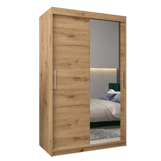Tavira II Mirrored Wardrobe 2 Sliding Doors 120cm In Artisan Oak_4