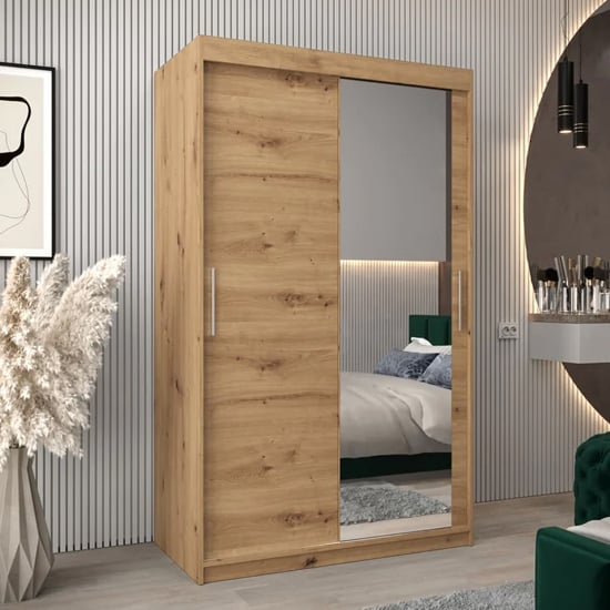 Product photograph of Tavira Ii Mirrored Wardrobe 2 Sliding Doors 120cm In Artisan Oak from Furniture in Fashion