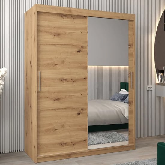 Product photograph of Tavira Ii Mirrored Wardrobe 2 Sliding Doors 150cm In Artisan Oak from Furniture in Fashion