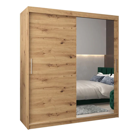 Tavira II Mirrored Wardrobe 2 Sliding Doors 180cm In Artisan Oak