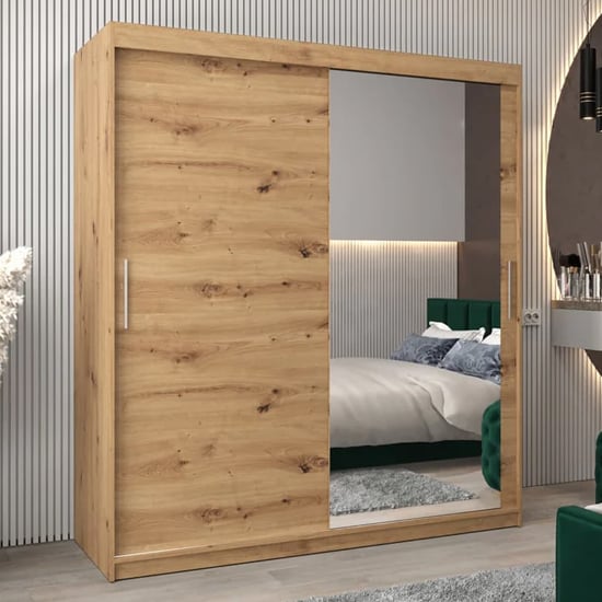 Product photograph of Tavira Ii Mirrored Wardrobe 2 Sliding Doors 180cm In Artisan Oak from Furniture in Fashion