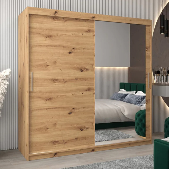 Tavira II Mirrored Wardrobe 2 Sliding Doors 200cm In Artisan Oak