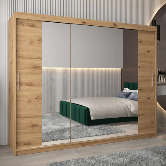 Read more about Tavira ii mirrored wardrobe 3 sliding doors 250cm in artisan oak