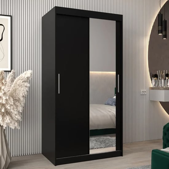 Product photograph of Tavira Ii Mirrored Wardrobe 2 Sliding Doors 100cm In Black from Furniture in Fashion